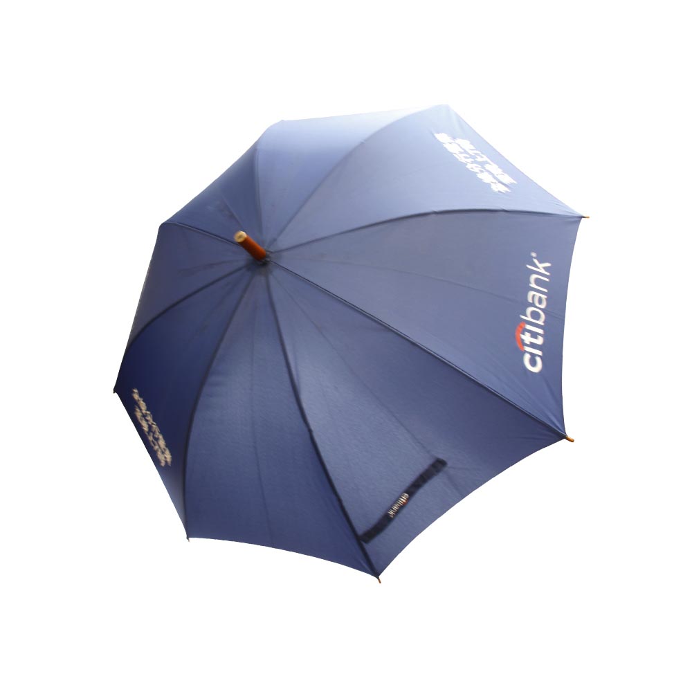 Citibank Navy Blue Straight Umbrella with Wood Handle | Premium Corporate Branding Asset